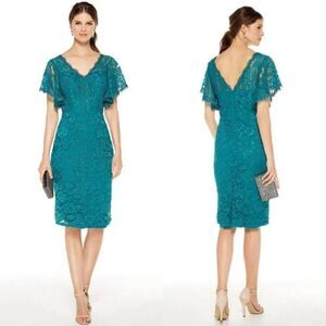 Alyce Paris 27353 Turk Blue Lace Midi Dress 10 NWT  $308